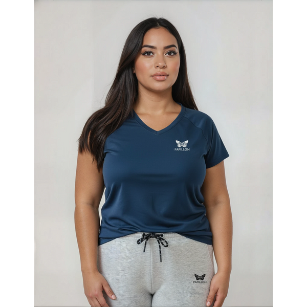 PLUS SIZE V-SHIRT DAMEN, NAVY -NEU-