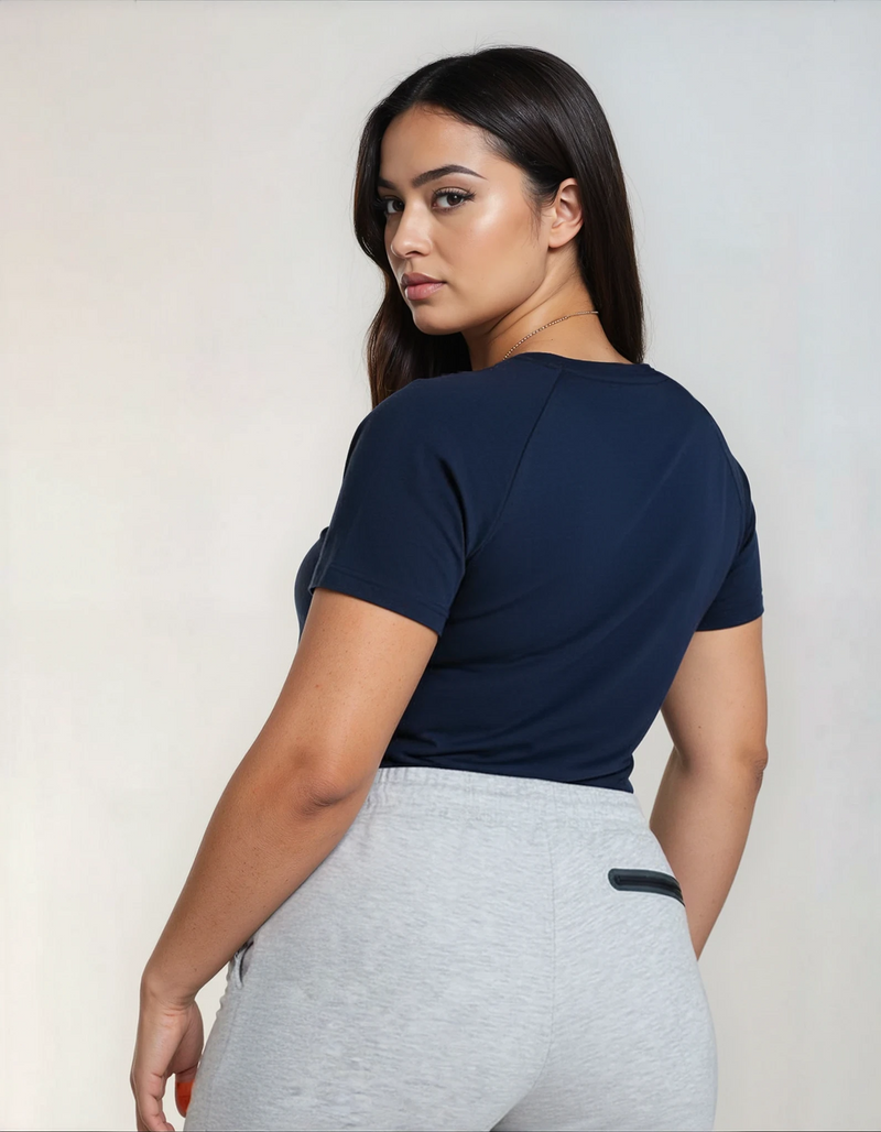 PLUSSIZE V-SHIRT DAMEN, NAVY -NEU-