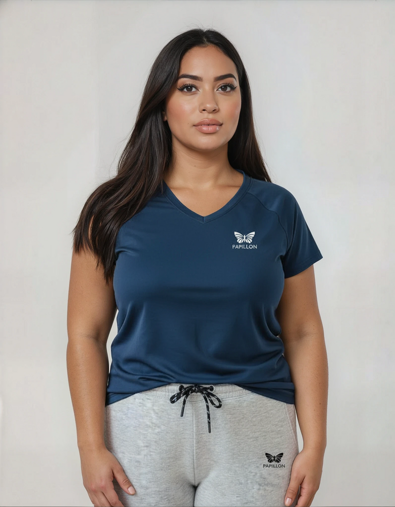 PLUSSIZE V-SHIRT DAMEN, NAVY -NEU-